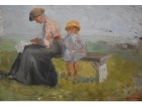 Moeder en dochter op een bankje