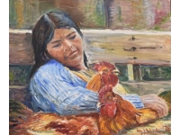 Meisje met haar kippen